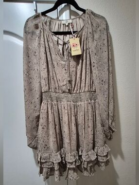 Entro Boho Smocked Waist Ruffle Dress Size M NWT